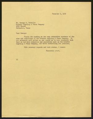 [Letter from Isaac H. Kempner to George W. Pattillo, December 2, 1957]