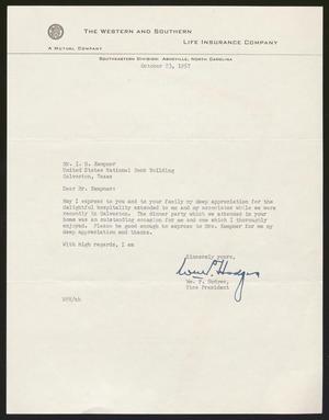 [Letter from William P. Hodges to Isaac H. Kempner, October 23, 1957]