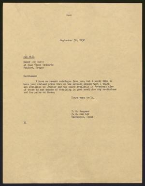 Primary view of object titled '[Letter from Isaac H. Kempner to Harry and David, September 30, 1957]'.