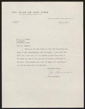 [Letter from J. A. Hannan, Jr. to Isaac H. Kempner, July 2, 1957]