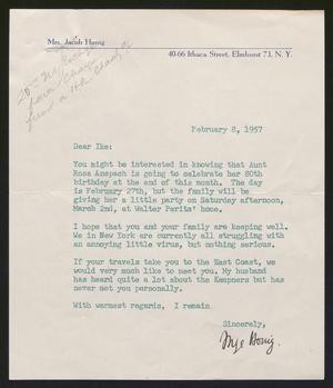 Primary view of object titled '[Letter from Mrs. Inge Honig to I. H. Kempner, February 8, 1957]'.