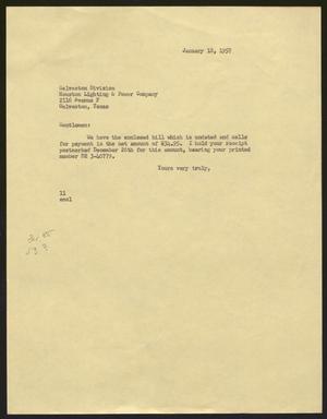 [Letter from Isaac H. Kempner to Galveston Division, January 18, 1957]