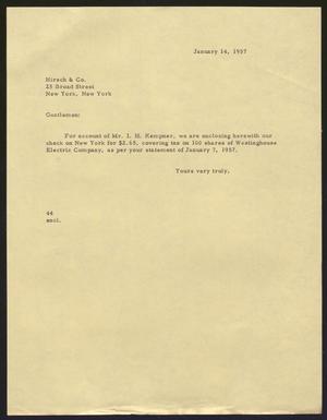[Letter from A. H. Blackshear, Jr. to Hirsch, January 14, 1957]