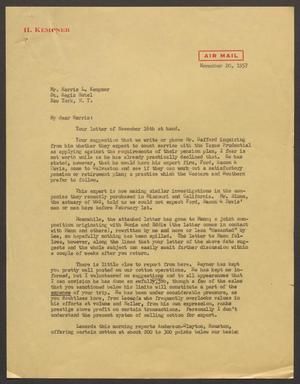 [Letter from I. H. Kempner to Mr. Harris L. Kempner, November 20, 1957]