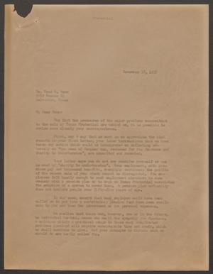 Primary view of object titled '[Letter from I. H. Kempner to Mr. Fred R. Mann, November 18, 1957]'.