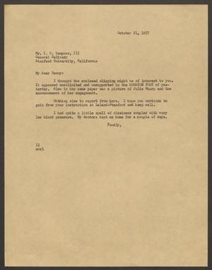 [Letter from Isaac H. Kempner to Isaac H. Kempner, III, October 21, 1957]
