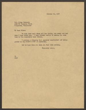 [Letter from Isaac H. Kempner to Allen Kimberly, October 21, 1957]