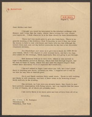 [Letter from I. H. Kempner, Jr., to Mr. and Mrs. I. H. Kempner,  August 2, 1957]