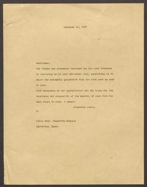 [Letter from Isaac H. Kempner to Lykes Bros. Steamship Compnay,December 20, 1957]