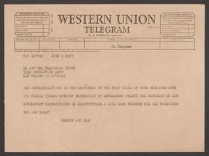[Telegram from Hennie and Ike to Mr. and Mrs. MacDonald Lynch - June 1, 1957]