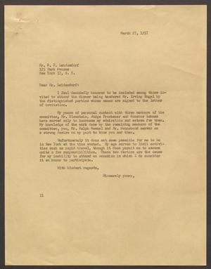 [Letter from Isaac H. Kempner to S. D. Leidesdorf, March 27, 1957]