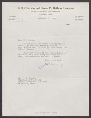 [Letter from J. A. Manning to Isaac H. Kempner, December 23, 1957]