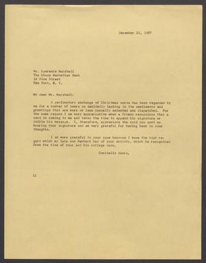 [Letter from Isaac H. Kempner to Lawrence Marshall, December 21, 1957]