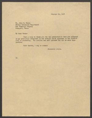 [Letter from Isaac H. Kempner to John M. Moore, October 21, 1957]