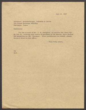 [Letter from T. E. Taylor to Moreland, Brandenberger, Johnston & Currie, July 15, 1957]