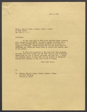 [Letter from Isaac H. Kempner to Merrill Lynch, Pierce, Fenner & Beane, July 6, 1957]