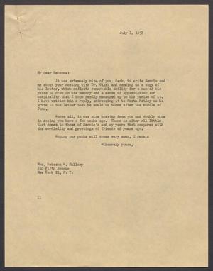 [Letter from Isaac H. Kempner to Rebecca S. Mallory, July 1, 1957]