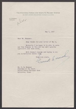 [Letter from Ernest S. Marsh to Isaac H. Kempner, May 7, 1957]