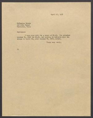 [Letter from Isaac H. Kempner to McIlwaine Motors, April 27, 1957]