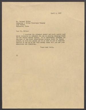 [Letter from Isaac H. Kempner to Bernard Miller, April 9, 1957]