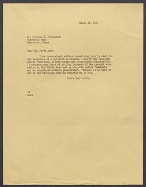 [Letter from Isaac H. Kempner to Charles E. McClelland, March 26, 1957]