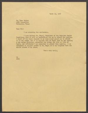 [Letter from Isaac H. Kempner to Dave Nathan, March 15, 1957]