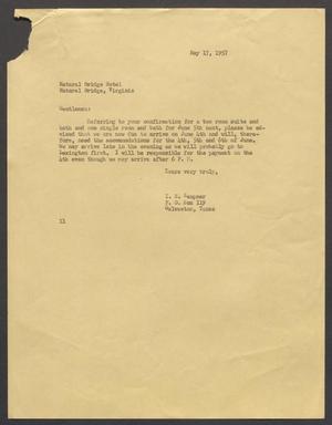 Primary view of object titled '[Letter from Isaac H. Kempner to Natural Bridge Hotel, May 17, 1957]'.
