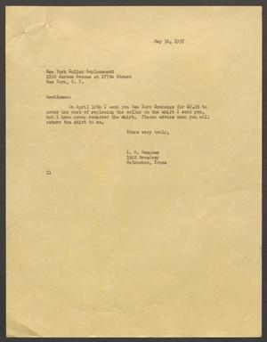 [Letter from Isaac H. Kempner to New York Collar Replacement, May 16, 1957]