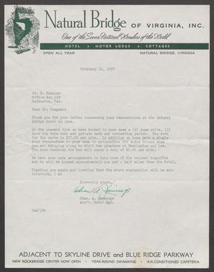 [Letter from Natural Bridge of Virginia, Inc. to I. H. Kempner, February 21, 1957]