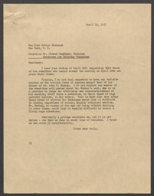 [Letter from Isaac H. Kempner to New York Cotton Exchange, April 12, 1957]