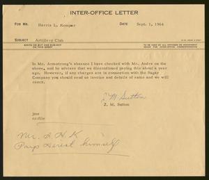 [Inter-Office Letter from J. Margaret Sutton to Harris Leon Kempner, September 1, 1954]