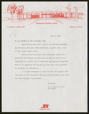 [Letter from Galveston Artillery Club, June 5, 1964]