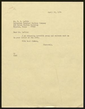 [Letter from Isaac H. Kempner to H. B. Loftis, April 16, 1964]