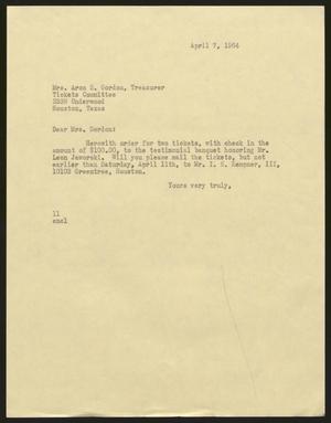 [Letter from Isaac H. Kempner to Mrs. Gordon, April 7, 1964]