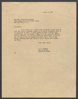 [Letter from Isaac H. Kempner to New York Collar Replacement, April 6, 1957]