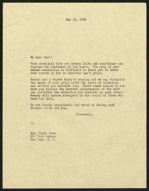 [Letter from Mary Cave to Isaac H. Kempner, May 21, 1964]