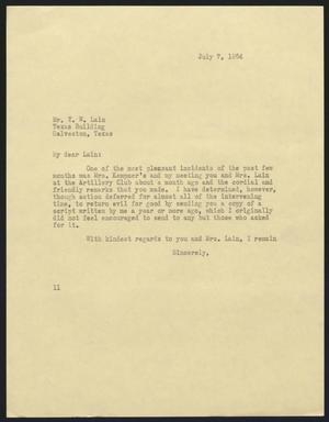 [Letter from Isaac H. Kempner to T. W. Lain, July 7, 1954]