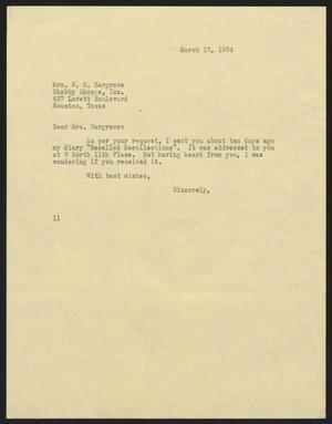 [Letter from Isaac H. Kempner to W. H. Hargrave, March 16, 1964]