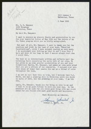 [Letter from Thomas J. Smith to Isaac H. Kempner, June 2, 1963]