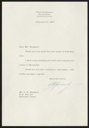 [Letter from Otto Goedecke to Isaac H. Kempner, February 23, 1963]