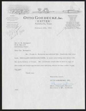 [Letter from Otto Goedecke, Inc. to Isaac H. Kempner, February 20, 1963]