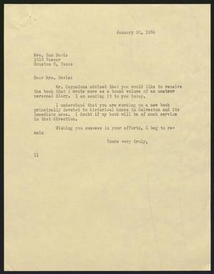 [Letter from I. H. Kempner to Laura Davis, January 30, 1964]