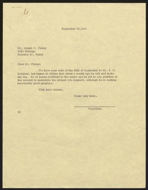[Letter from Harris Leon Kempner to Robert C. Finlay, September 30, 1964]
