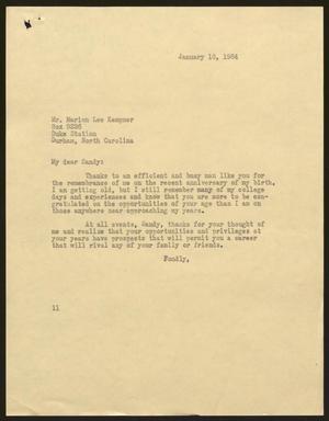 [Letter from Isaac H. Kempner to Marion Lee Kempner, January 18, 1964]