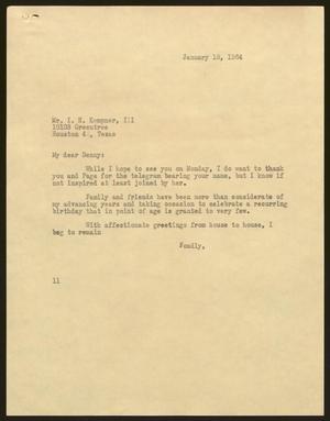 Primary view of object titled '[Letter from Isaac H. Kempner to Isaac H. Kempner, III, January 18, 1964]'.