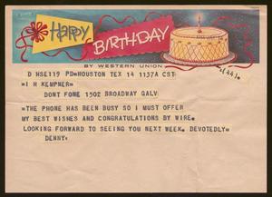 [Telegram from Denny to I. H. Kempner, January 14, 1964]