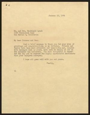 [Letter from Isaac H. Kempner to Frances and Don Lynch, January 15, 1964]