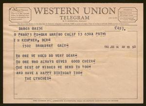 [Telegram from The Lynches to I. H. Kempner, January 14, 1964]