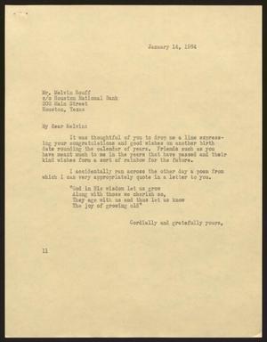 [Letter from Isaac H. Kempner to Melvin Rouff, January 14, 1964]
