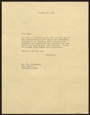 [Letter from  I. H. Kempner to John Richardson, January 16, 1964]